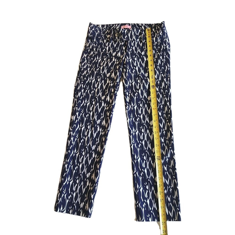Lilly Pulitzer Cropped Pants Sz 2 Navy White Coastal Fish Print Preppy Resort - Picture 4 of 12